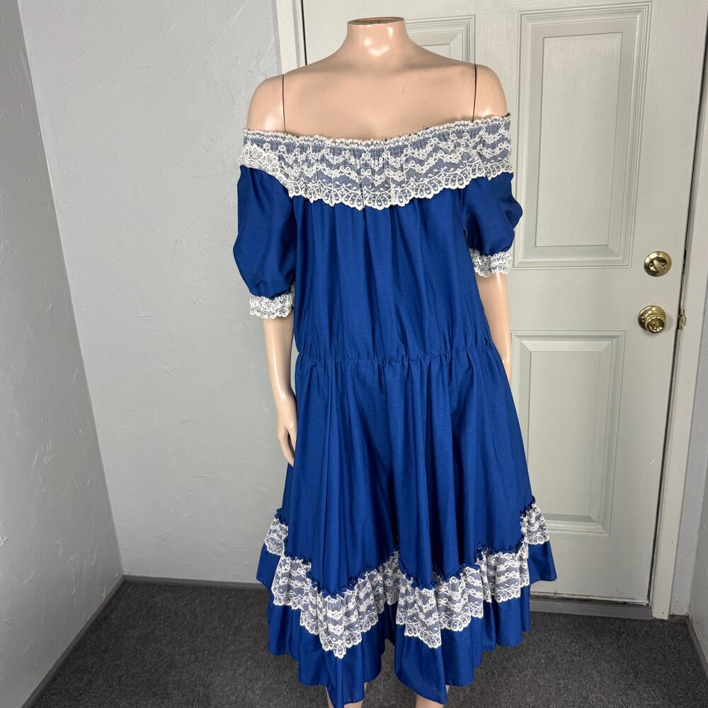 60s 70s Vintage Dress Women's Partners Please 16 Fit Flare Lace Full Circle F4-6